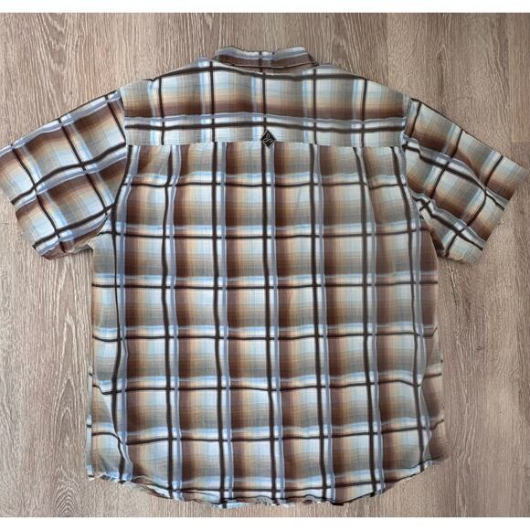 Prana|SS‎ Button Up|Brown/Blue Plaid|SZ XL - Picture 4 of 9